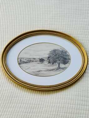 Hearth & Hand with Magnolia Horizontal Oval Landscape Sketch Framed Wall Art